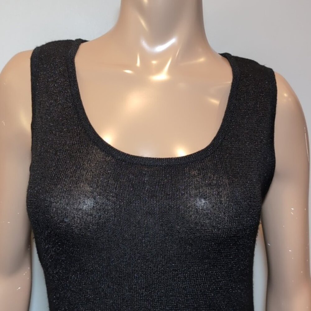 Laura Shimmery Knit Tank Top Scoop Neck Black Rayon Lurex Sleeveless Stretch - Picture 3 of 10